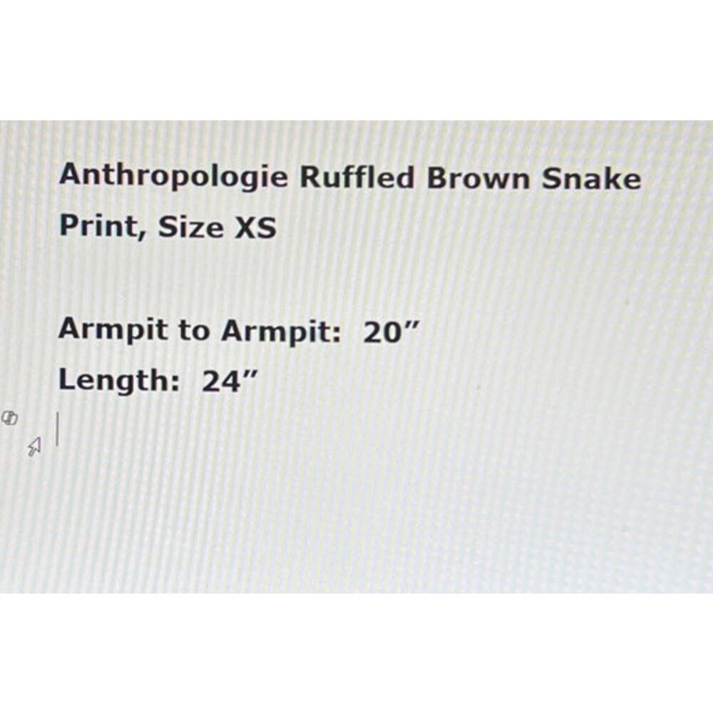 Anthropologie Women's Blouse XS Brown Ruffle Snakeskin Print - Picture 8 of 8